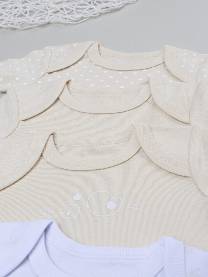 βρεφικά κορμάκια μπεζ/λευκά με πουλάκια πακέτο x5 για κορίτσι - Prénatal