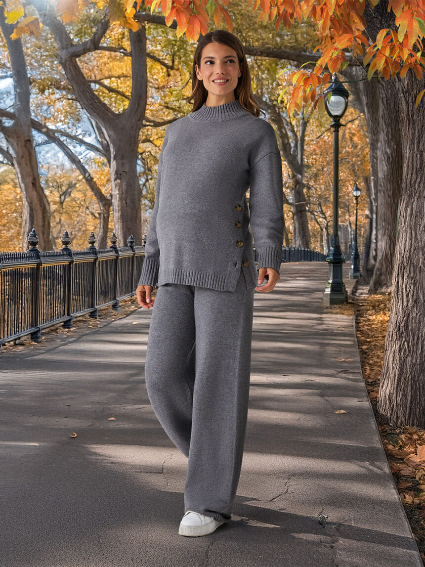 γυναικείο πουλόβερ εγκυμοσύνης/θηλασμού γκρι με κουμπιά - Prénatal