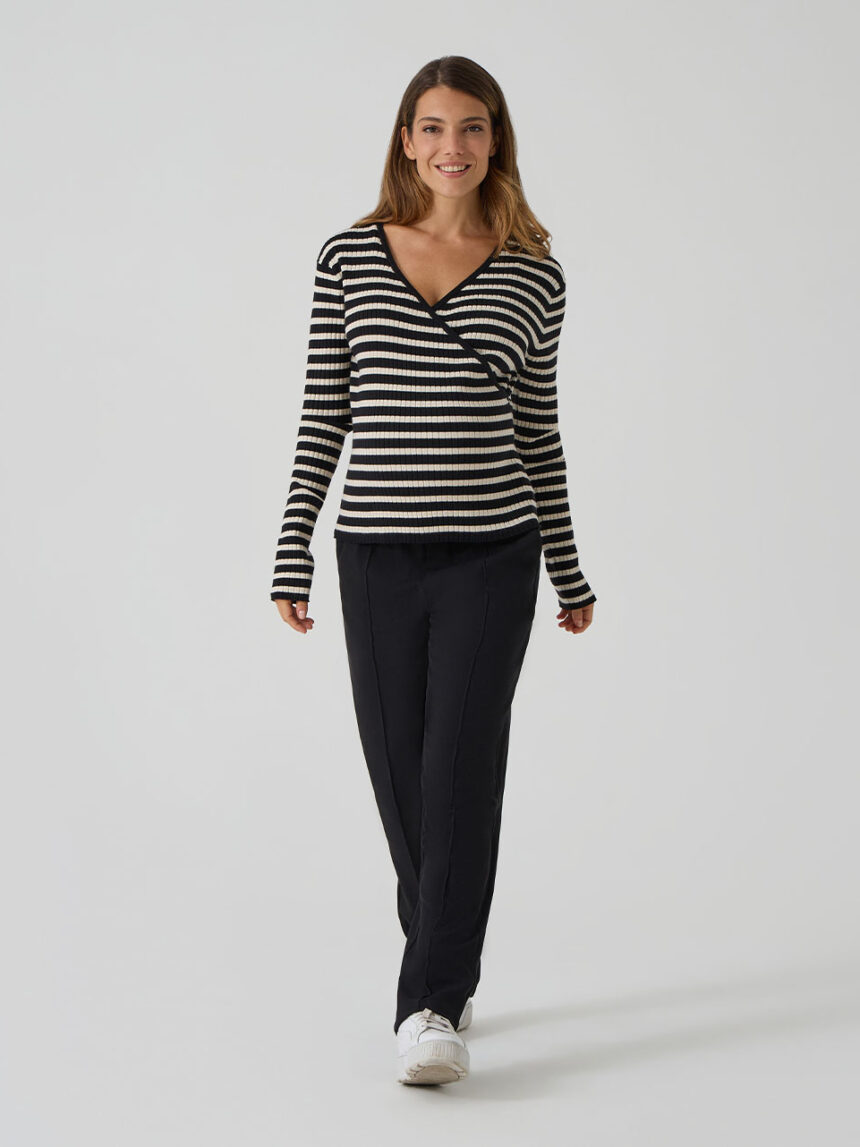 γυναικεία μπλούζα εγκυμοσύνης/θηλασμού ριγέ μαύρη/μπεζ - Prénatal