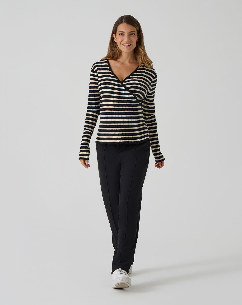 γυναικεία μπλούζα εγκυμοσύνης/θηλασμού ριγέ μαύρη/μπεζ