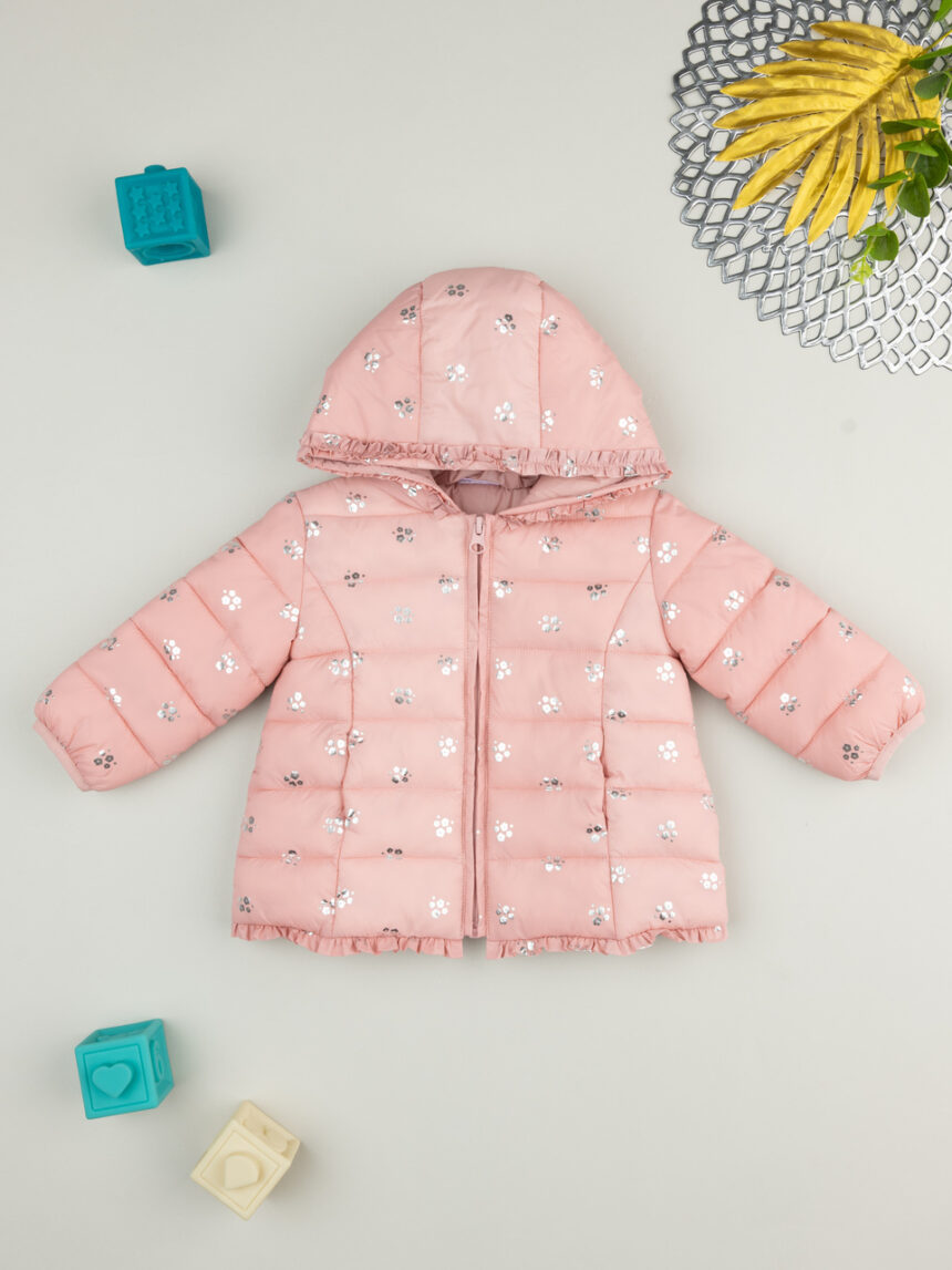 βρεφικό μπουφάν puffer ροζ με λουλούδια για κορίτσι - Prénatal