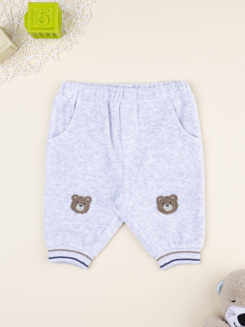 βρεφικό παντελόνι φόρμας βελουτέ γκρι με αρκουδάκι για αγόρι - Prénatal