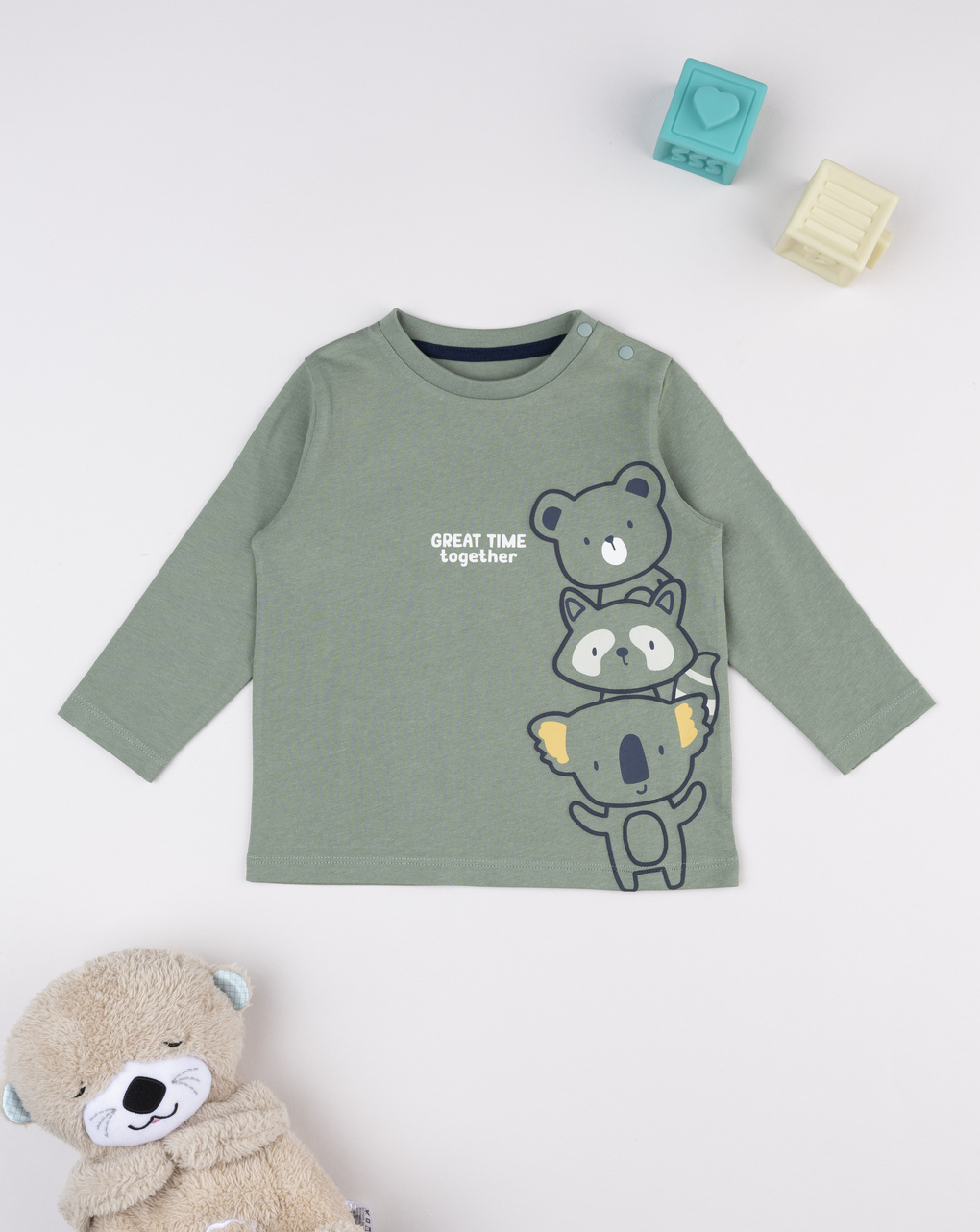 βρεφική μπλούζα χακί great time για αγόρι