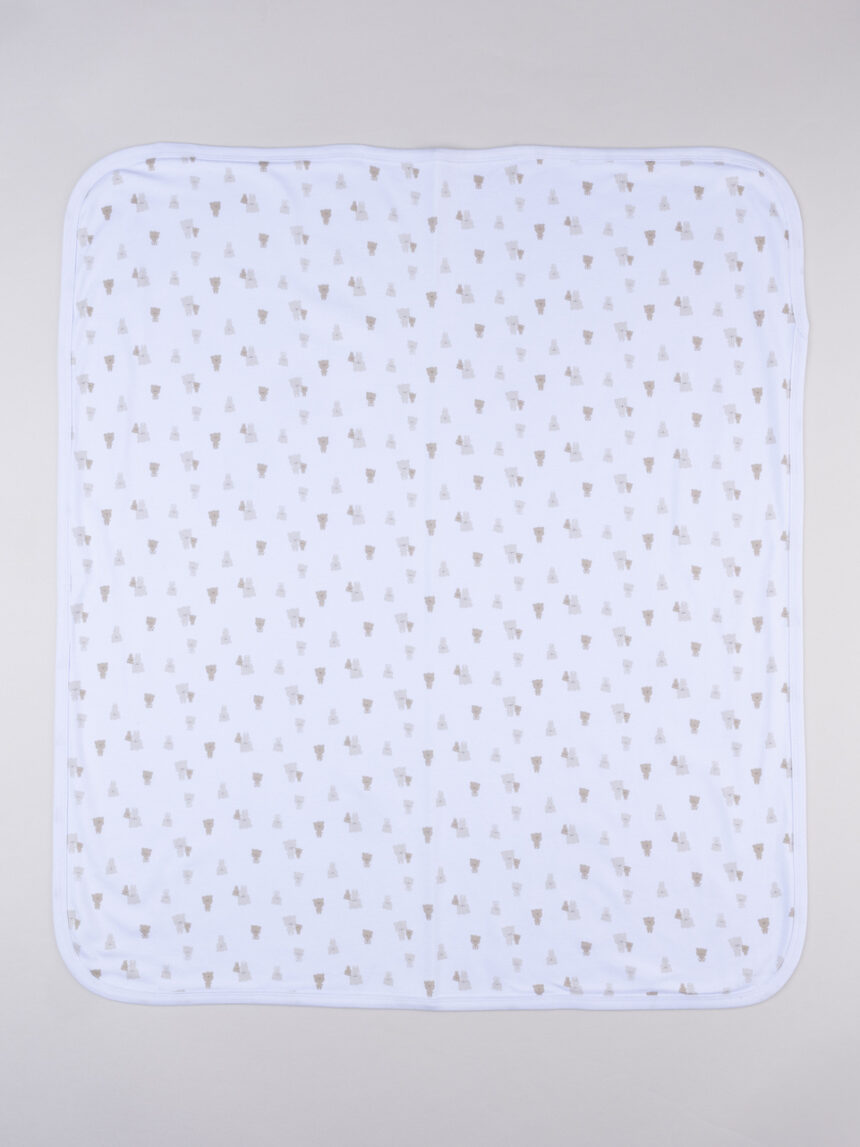 βρεφική κουβέρτα λευκή με αρκουδάκια για αγόρι - Prénatal