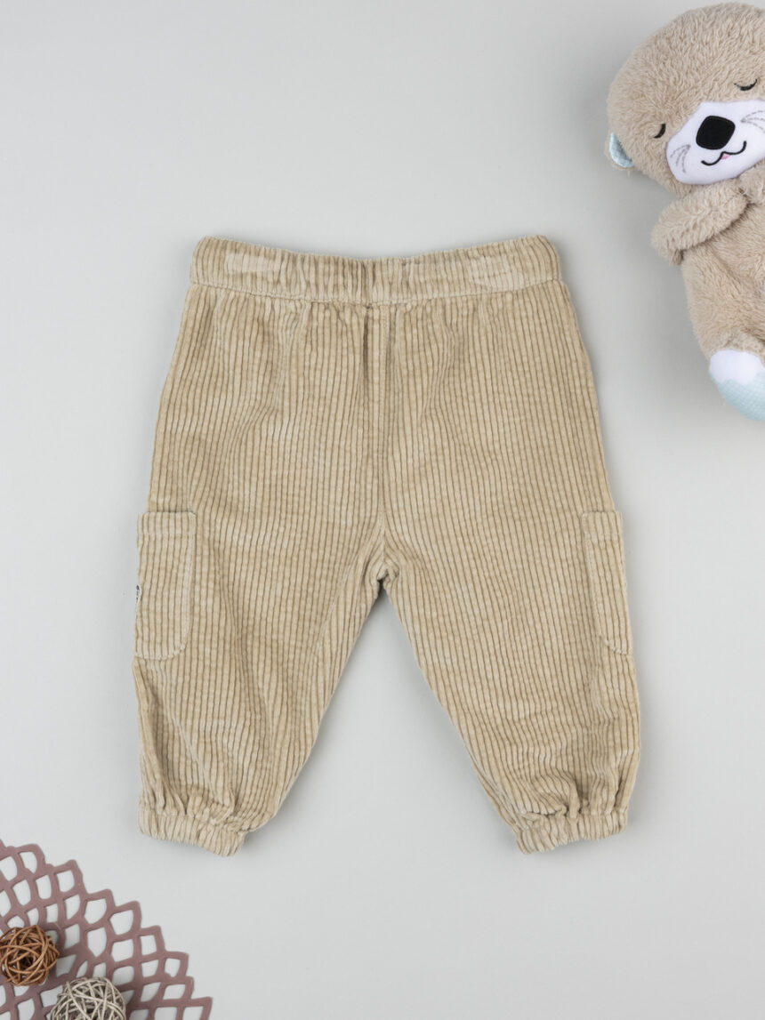 βρεφικό παντελόνι κοτλέ μπεζ με αρκουδάκι για αγόρι - Prénatal