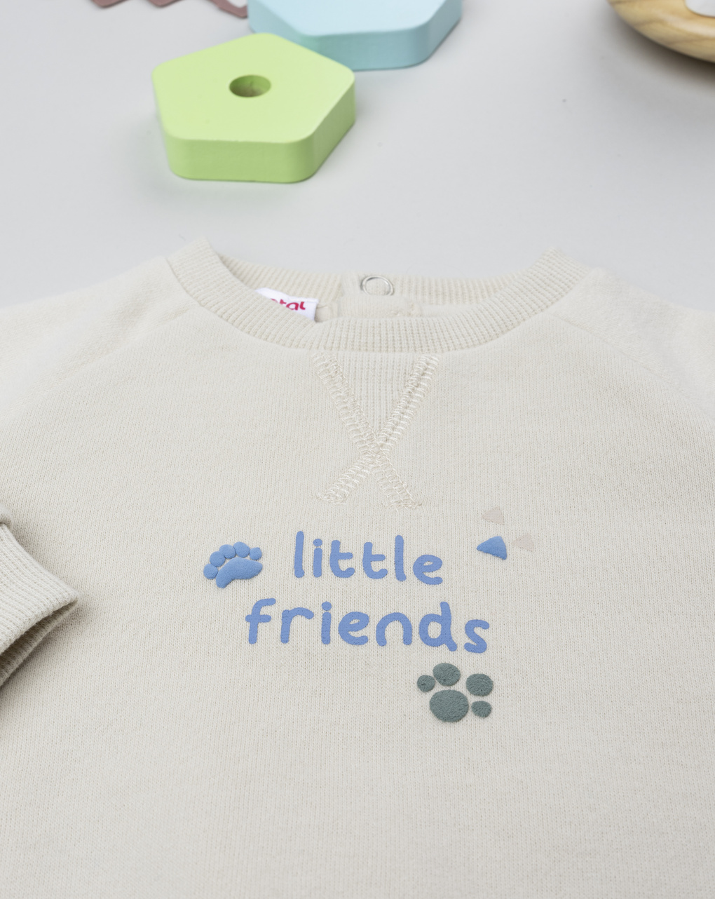 βρεφική μπλούζα φούτερ μπεζ little friends για αγόρι - Prénatal