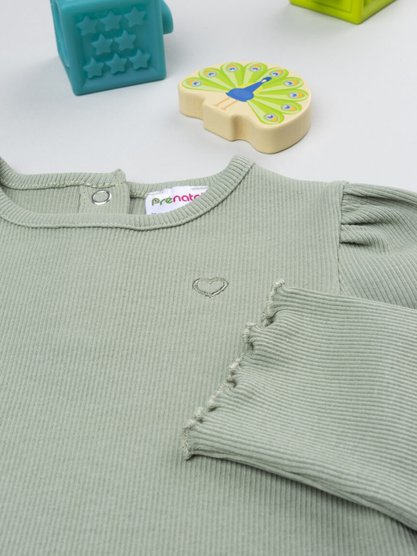 βρεφική μπλούζα φιστικί ριμπ με καρδούλα για κορίτσι - Prénatal