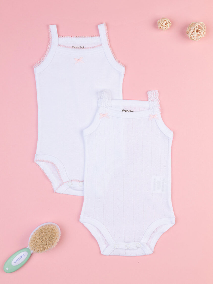 βρεφικά κορμάκια λευκά με φιογκάκια πακέτο x2 για κορίτσι - Prénatal