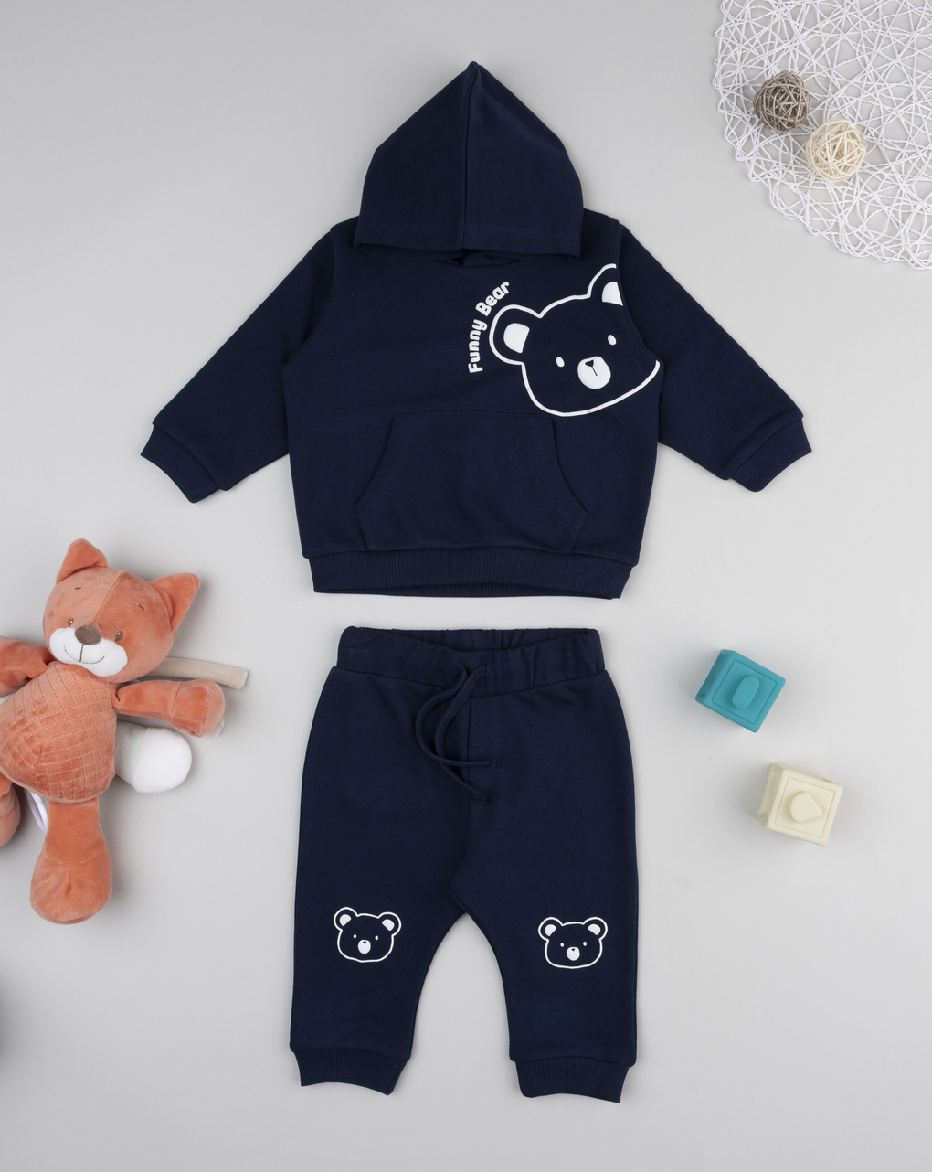 βρεφικό σετ φούτερ και φόρμα μπλε funny bear για αγόρι