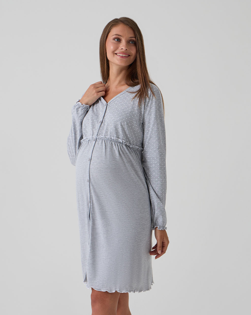 γυναικείο νυχτικό εγκυμοσύνης/θηλασμού γκρι πουά - Prénatal