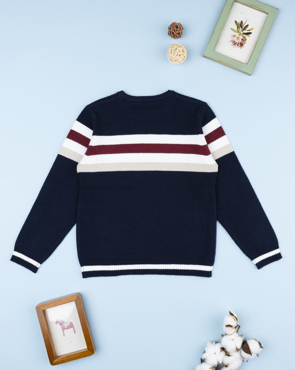 παιδικό πουλόβερ μπλε ριγέ μπορντώ/μπεζ για αγόρι - Prénatal