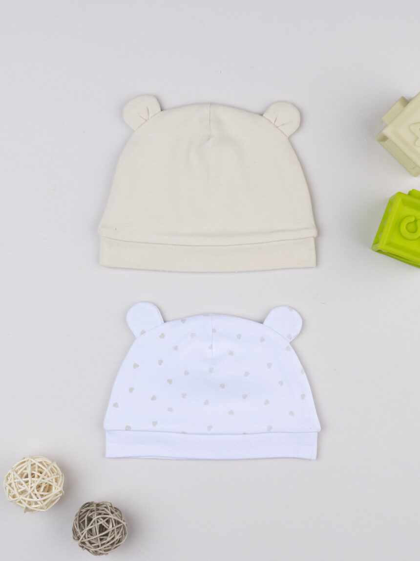 βρεφικά σκουφάκια μπεζ/λευκό με καρδούλες για κορίτσι - Prénatal