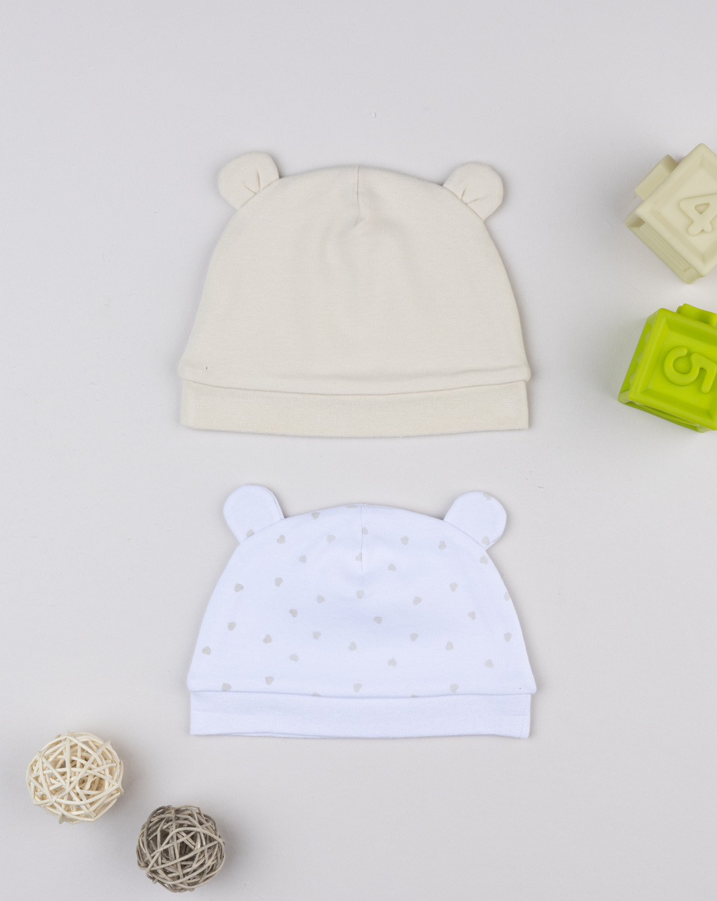 βρεφικά σκουφάκια μπεζ/λευκό με καρδούλες για κορίτσι - Prénatal