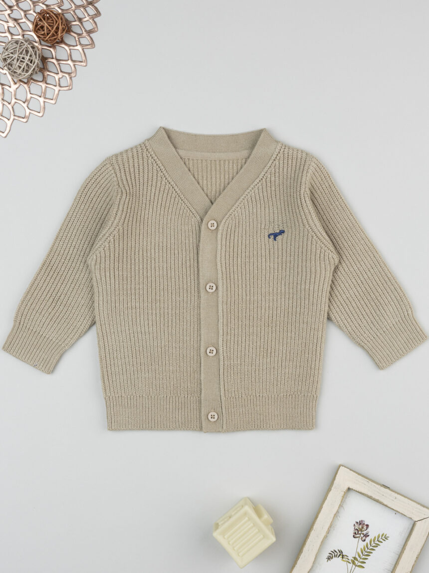 βρεφική πλεκτή ζακέτα καφέ dino για αγόρι - Prénatal