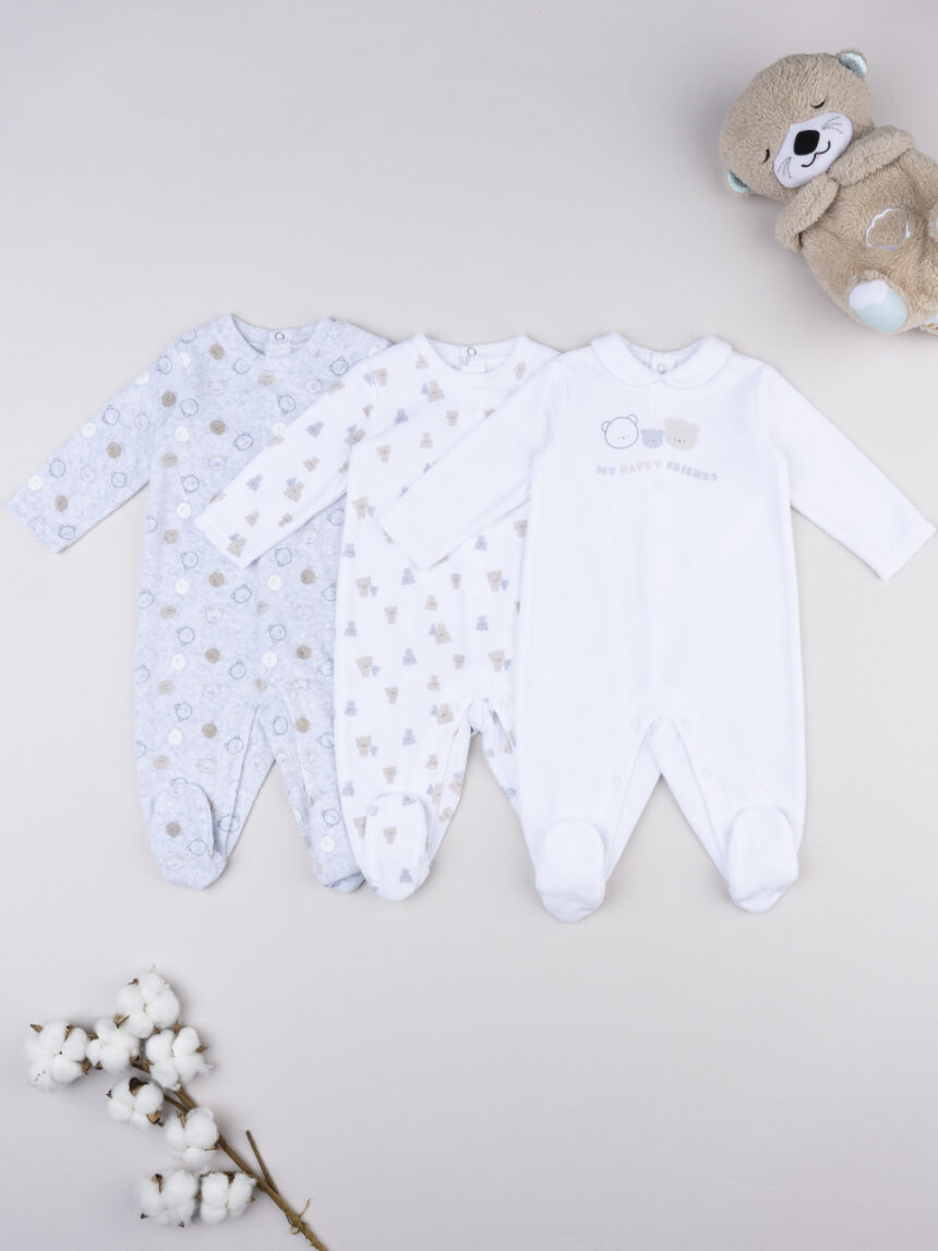 βρεφικά φορμάκια σενίλ με αρκουδάκια πακέτο x3 για αγόρι - Prénatal