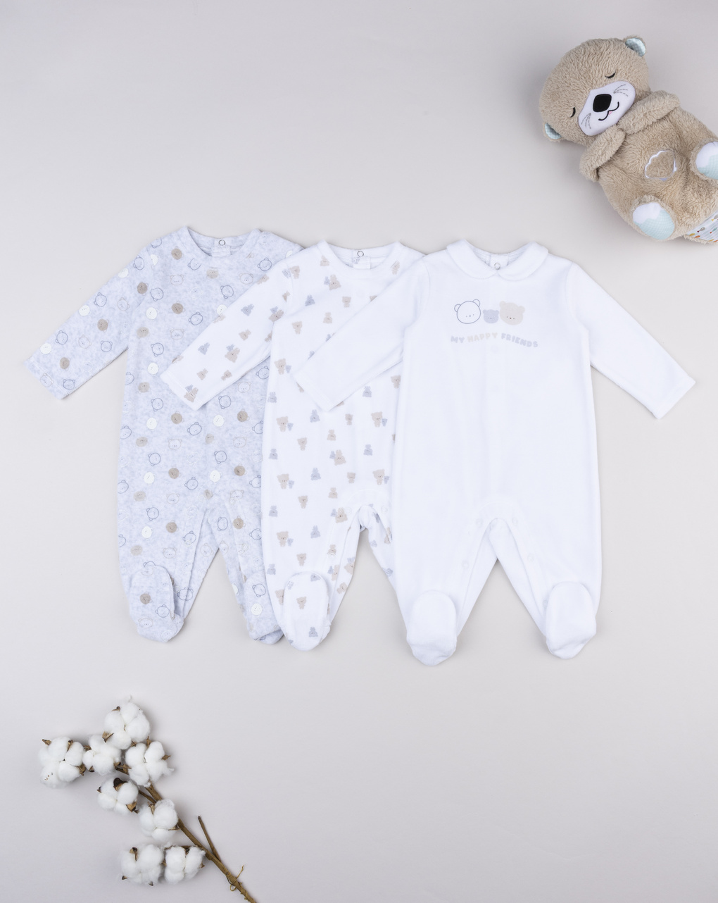 βρεφικά φορμάκια σενίλ με αρκουδάκια πακέτο x3 για αγόρι - Prénatal