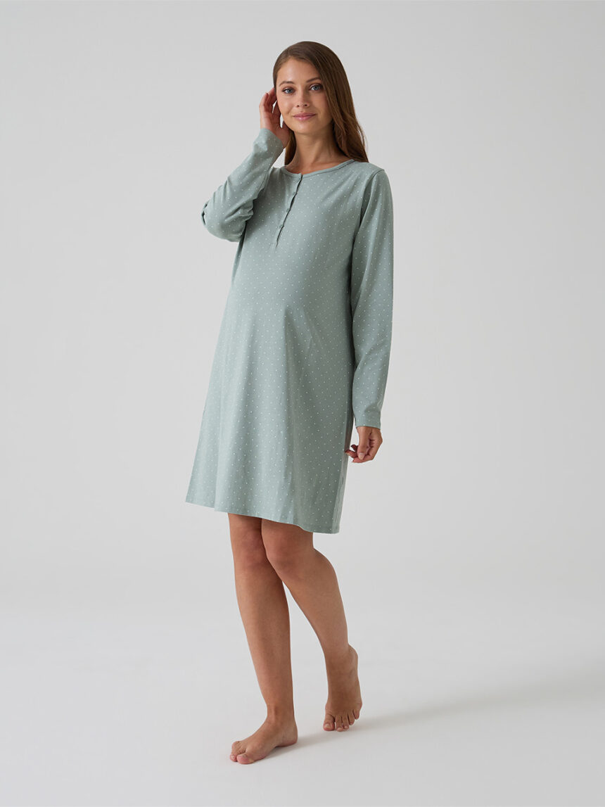 γυναικείο νυχτικό εγκυμοσύνης/θηλασμού πράσινο πουά - Prénatal