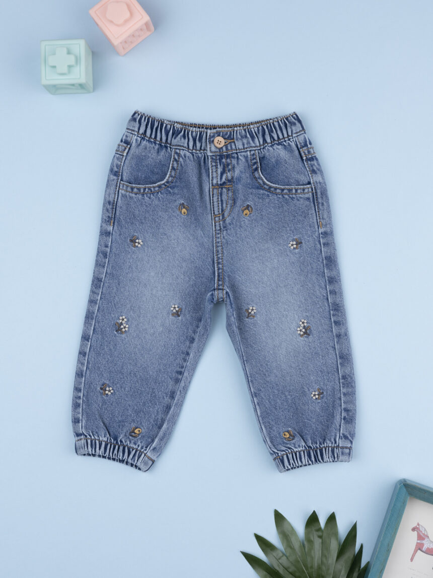 βρεφικό τζιν παντελόνι μπλε φλοράλ για κορίτσι - Prénatal