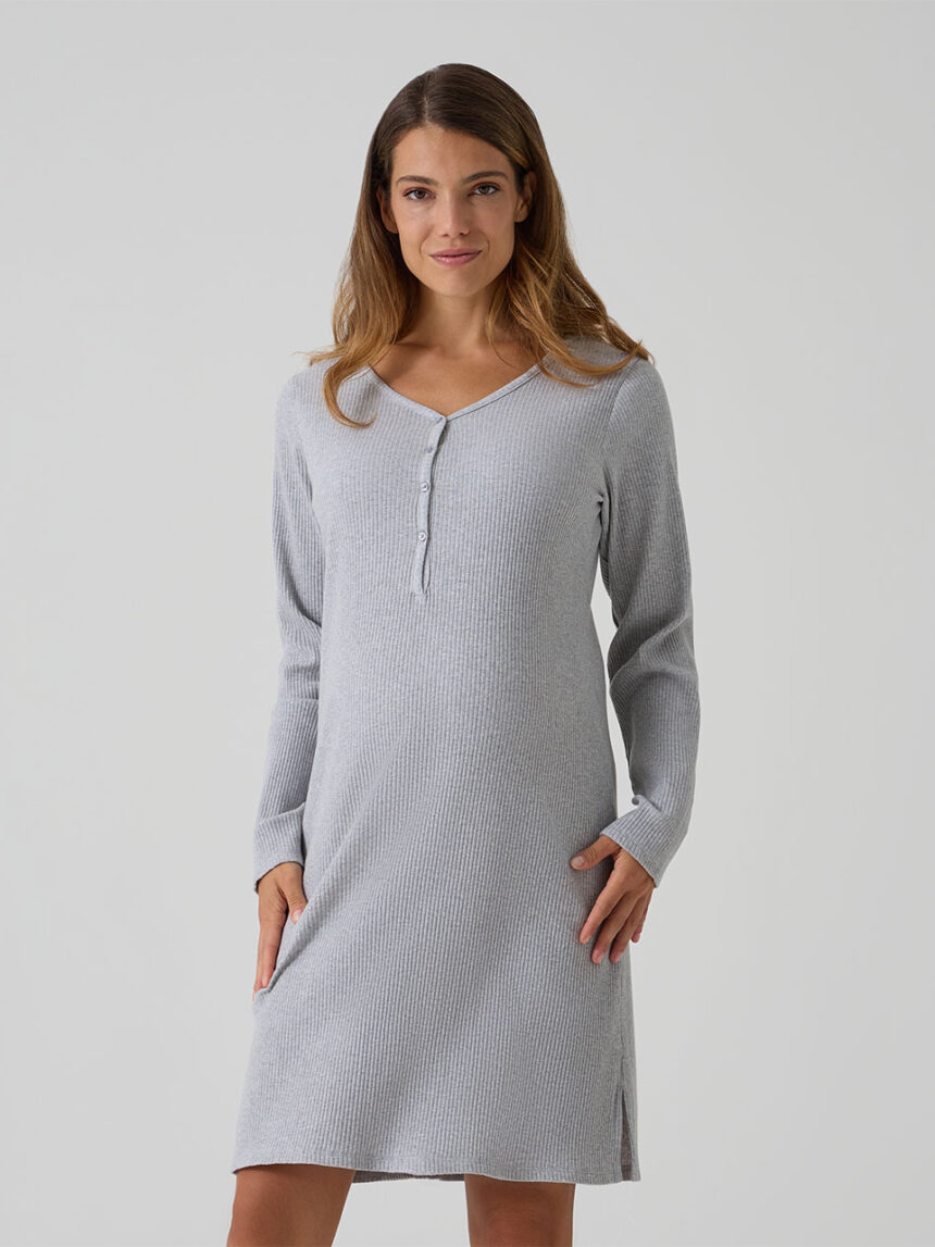 γυναικείο νυχτικό εγκυμοσύνης/θηλασμού γκρι ριμπ - Prénatal