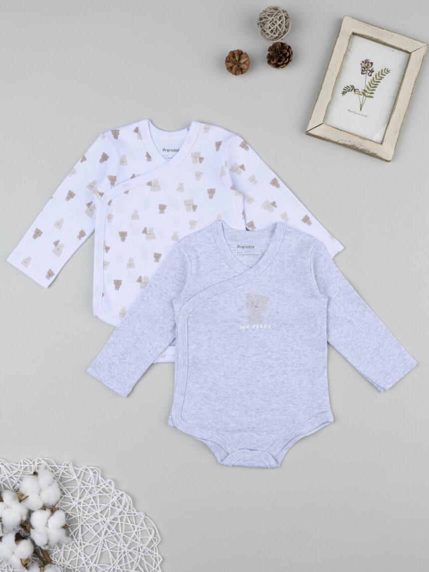 βρεφικά κορμάκια λευκό/γκρι με αρκουδάκια πακέτο x2 για αγόρι - Prénatal