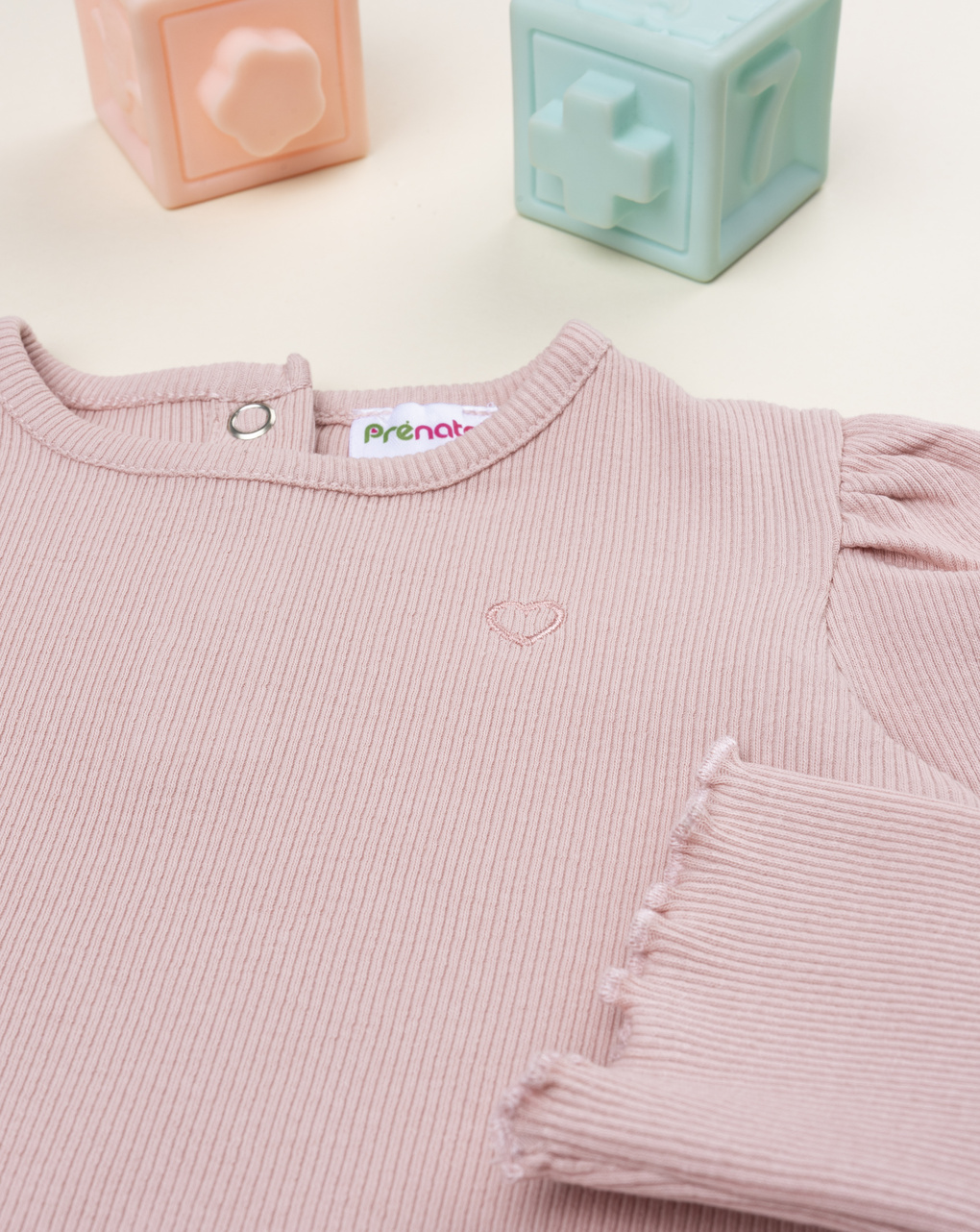 βρεφική μπλούζα ροζ ριμπ με καρδούλα για κορίτσι - Prénatal
