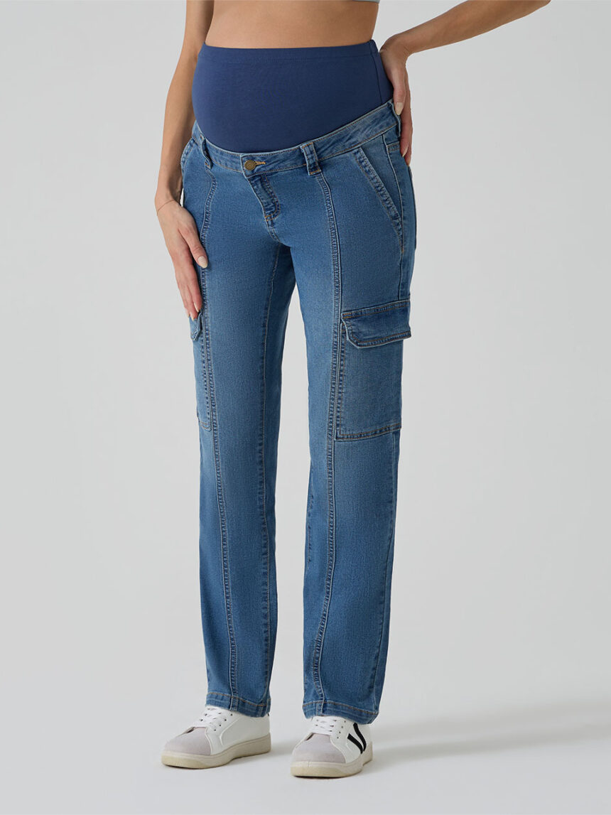 γυναικείο τζιν παντελόνι εγκυμοσύνης cargo μπλε - Prénatal