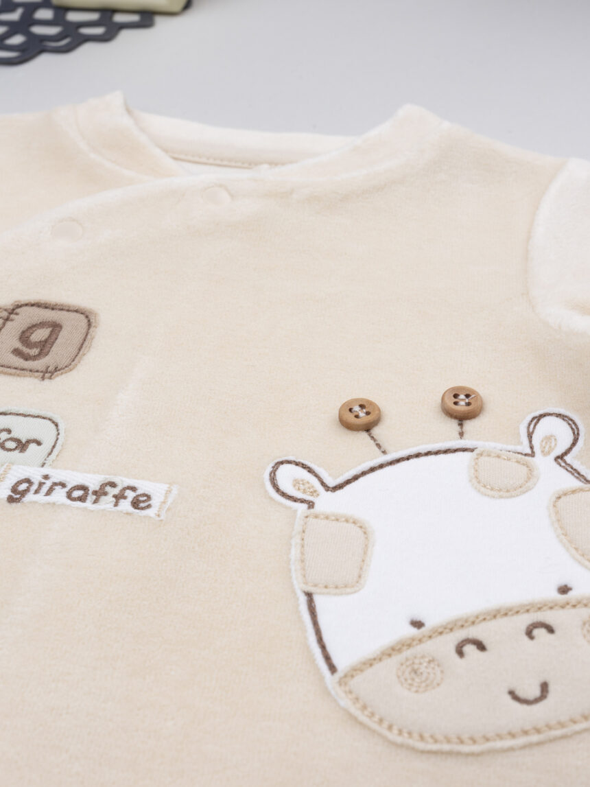 βρεφικό φορμάκι μπεζ σενίλ giraffe/lion για αγόρι - Prénatal