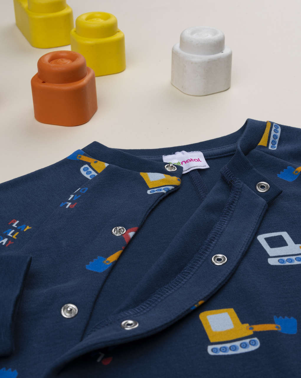 βρεφική ολόσωμη πιτζάμα μπλε με εκσκαφείς για αγόρι - Prénatal