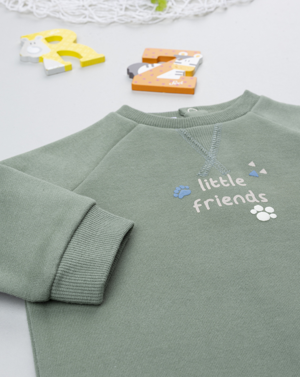 βρεφική μπλούζα φούτερ λαδί little friends για αγόρι - Prénatal