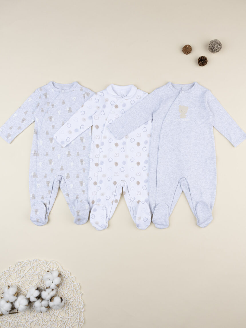 βρεφικά φορμάκια βαμβακερά με αρκουδάκια πακέτο x3 για αγόρι - Prénatal