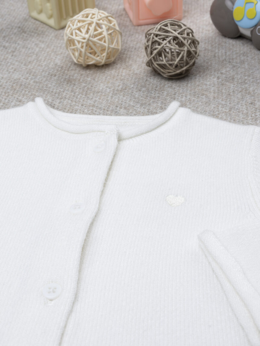 βρεφική πλεκτή ζακέτα λευκή με καρδούλα για κορίτσι - Prénatal