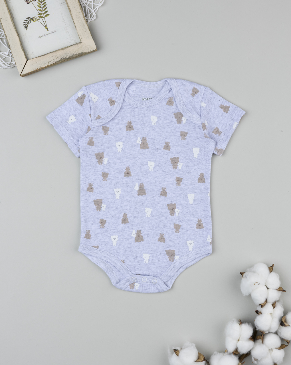 βρεφικό κορμάκι γκρι με αρκουδάκια για αγόρι