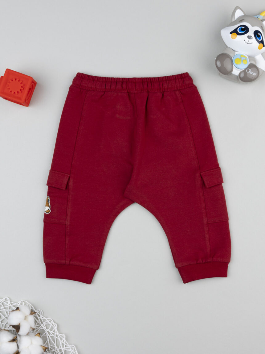 βρεφικό παντελόνι φούτερ μπορντώ με αλεπού για αγόρι - Prénatal