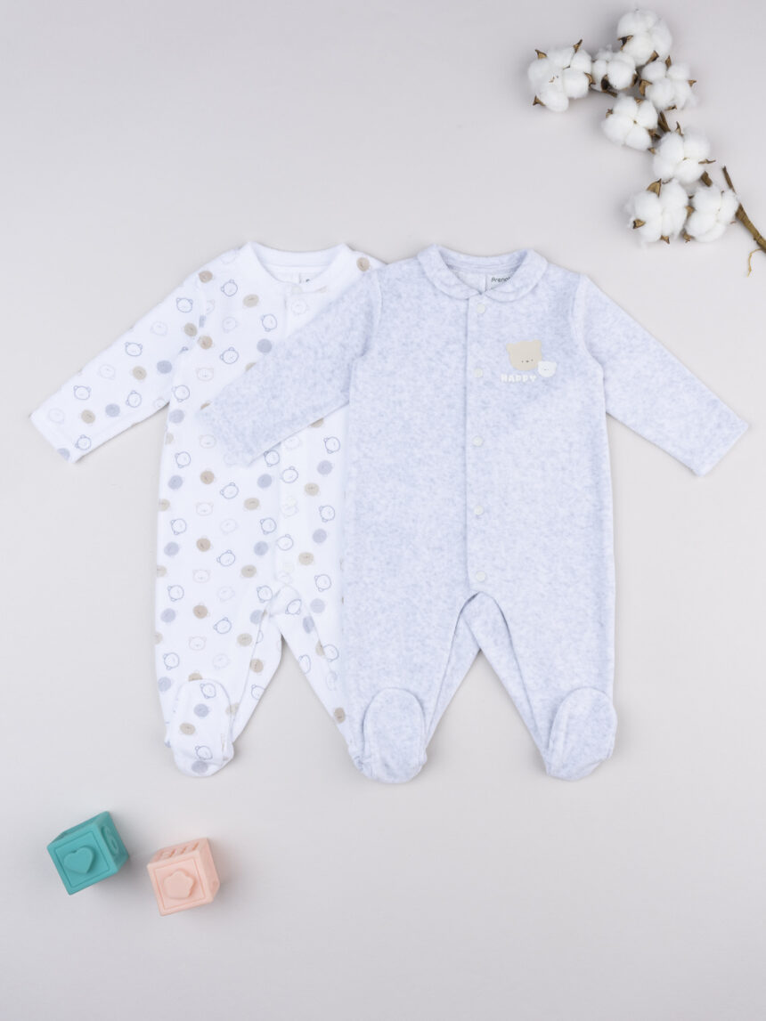 βρεφικά φορμάκια σενίλ με αρκουδάκια πακέτο x2 για αγόρι - Prénatal