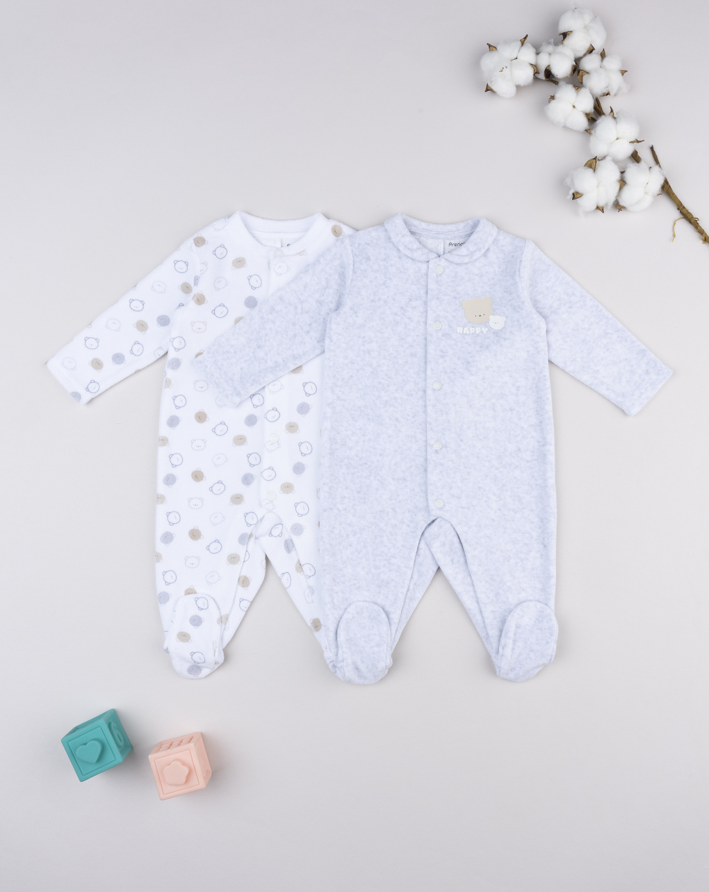 βρεφικά φορμάκια σενίλ με αρκουδάκια πακέτο x2 για αγόρι - Prénatal