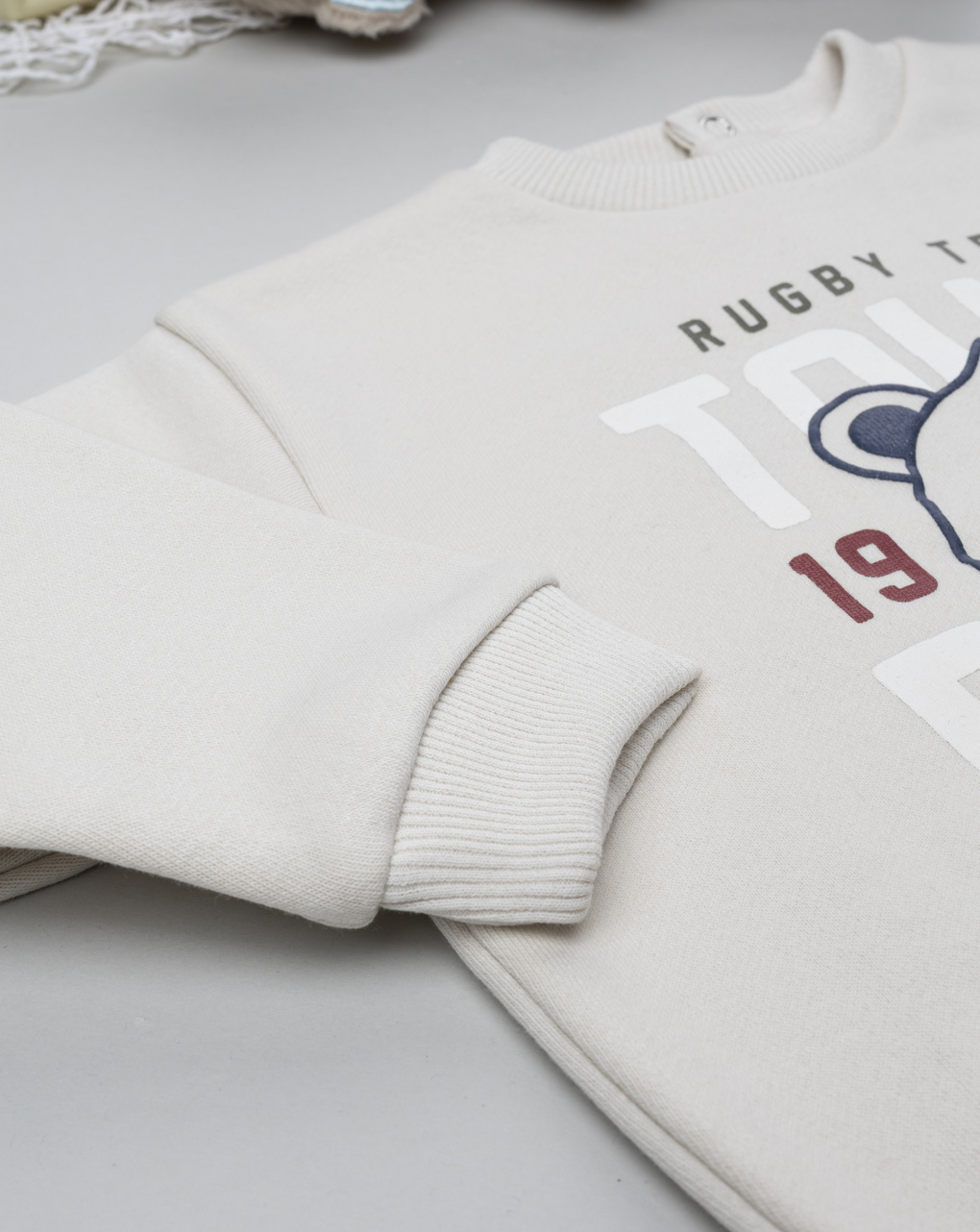 βρεφική μπλούζα φούτερ κρεμ rugby team για αγόρι - Prénatal