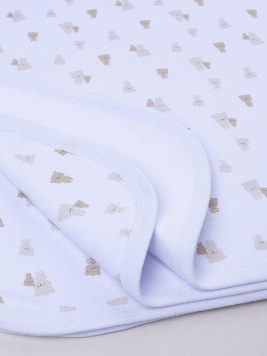 βρεφική κουβέρτα λευκή με αρκουδάκια για αγόρι - Prénatal