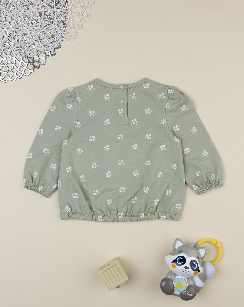 βρεφική μπλούζα φούτερ φιστικί με λουλούδια για κορίτσι - Prénatal