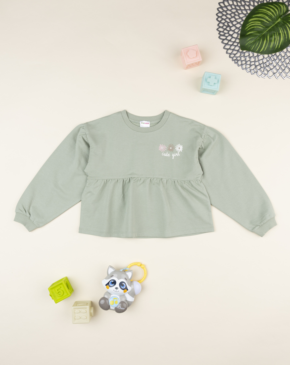 παιδική μπλούζα φούτερ φιστικί με μαργαρίτες για κορίτσι - Prénatal