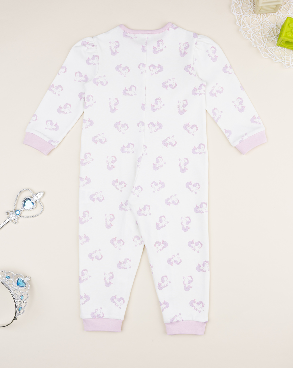 βρεφική ολόσωμη πιτζάμα λευκή με μονόκερους για κορίτσι - Prénatal