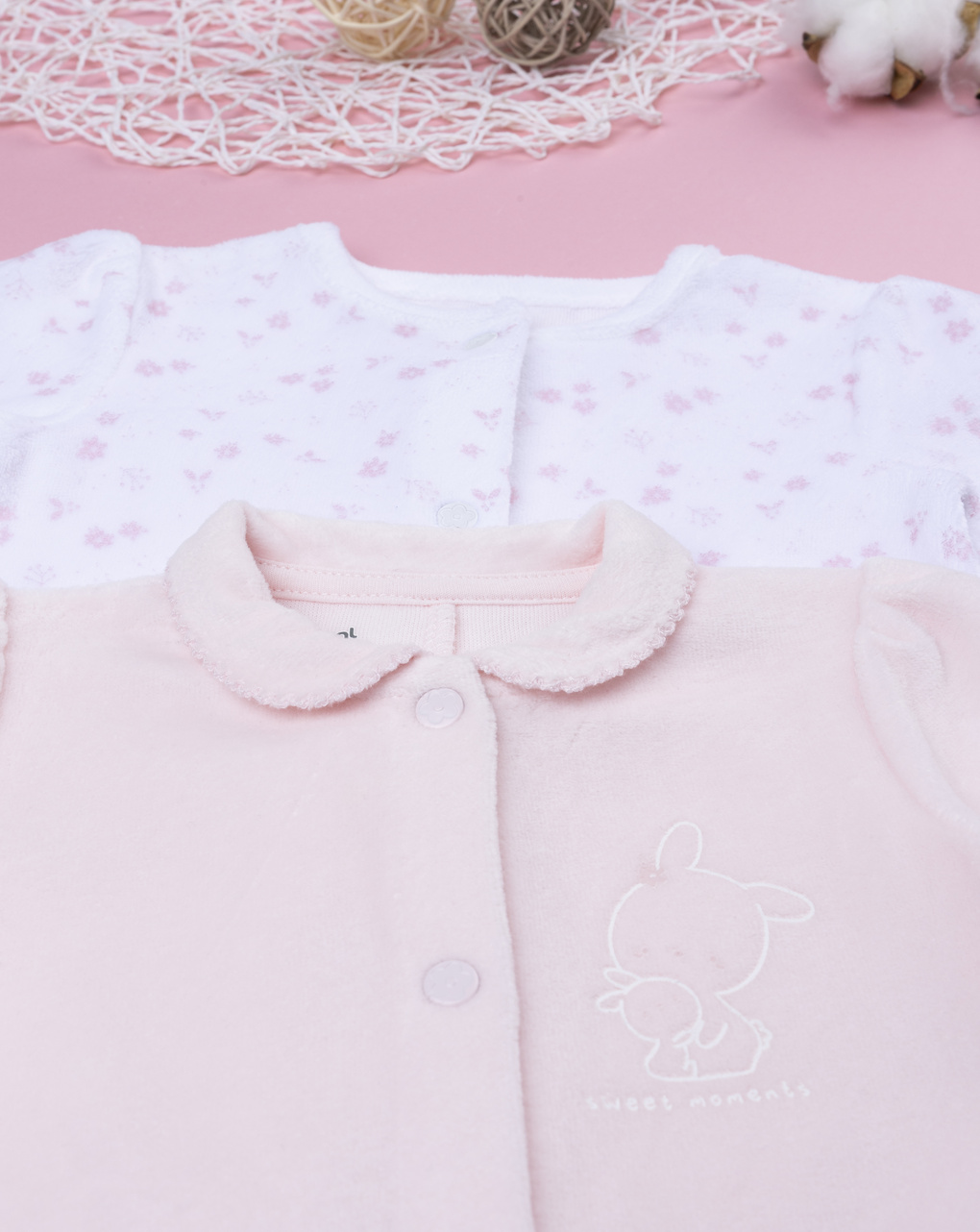 βρεφικά φορμάκια σενίλ με λαγουδάκια πακέτο x2 για κορίτσι - Prénatal