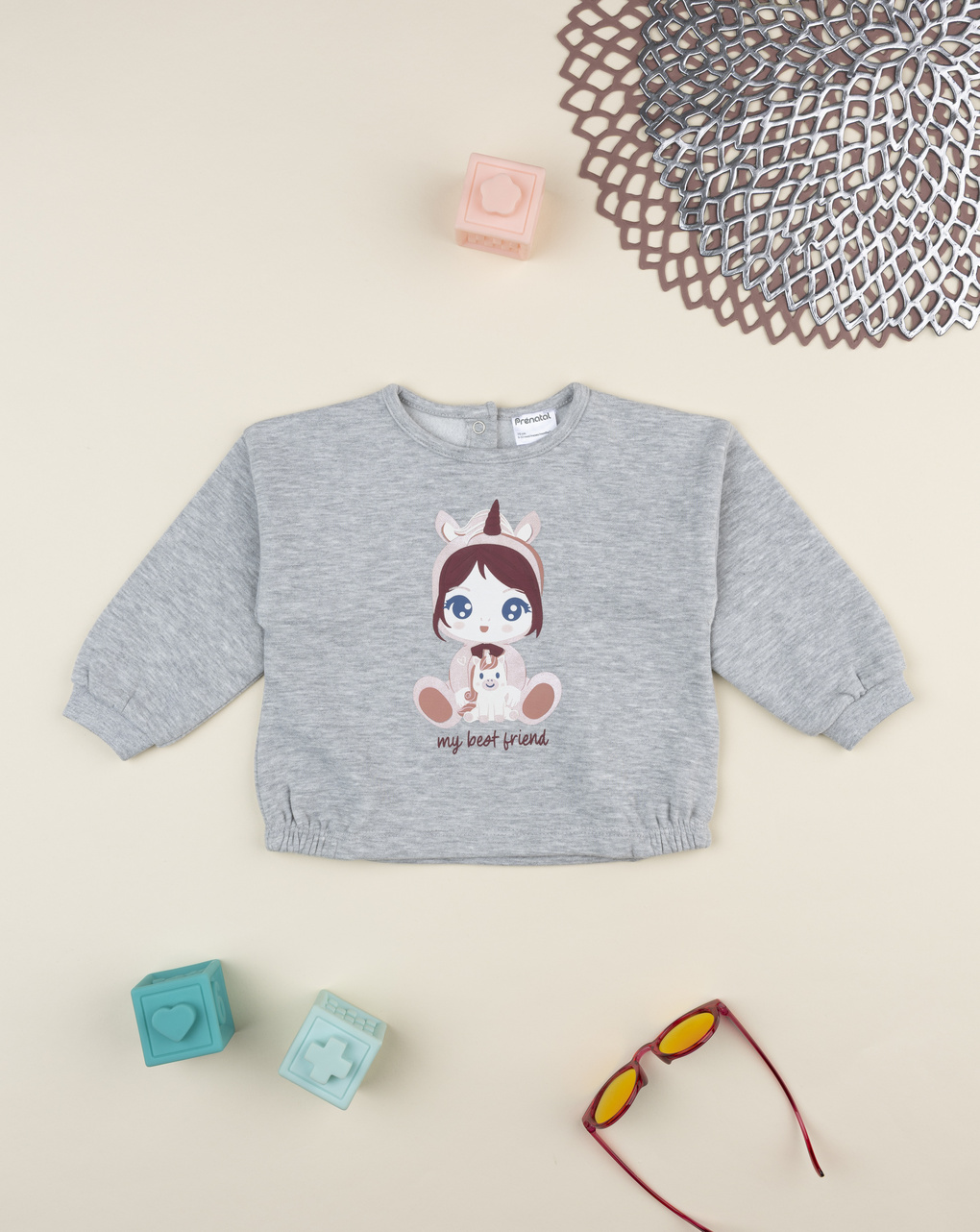 βρεφική μπλούζα φούτερ γκρι best friend για κορίτσι