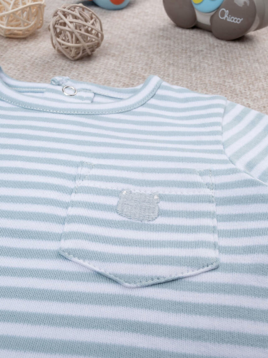 βρεφική μπλούζα ριγέ βεραμάν με αρκουδάκι για αγόρι - Prénatal