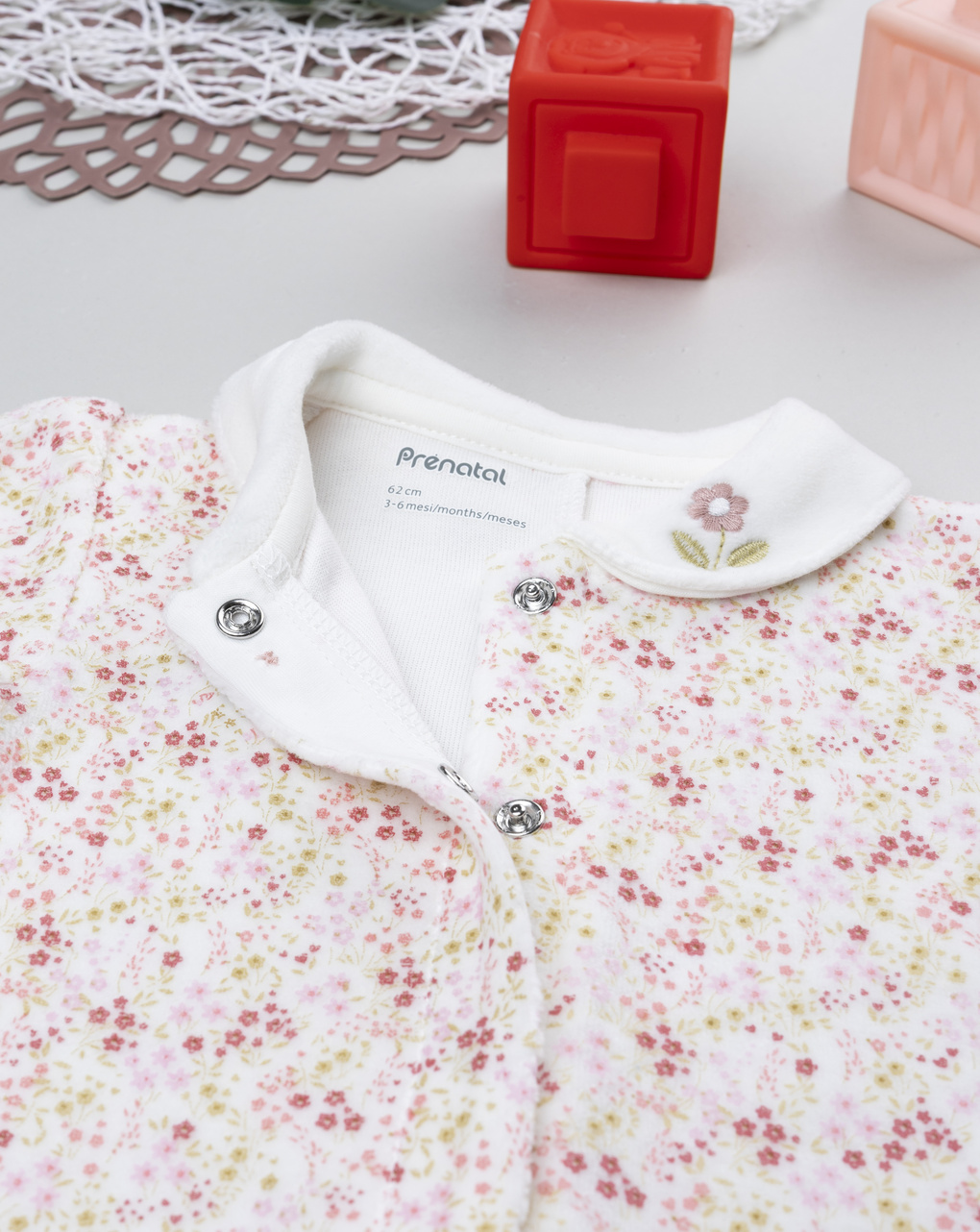 βρεφικό φορμάκι σενίλ λευκό φλοράλ για κορίτσι - Prénatal