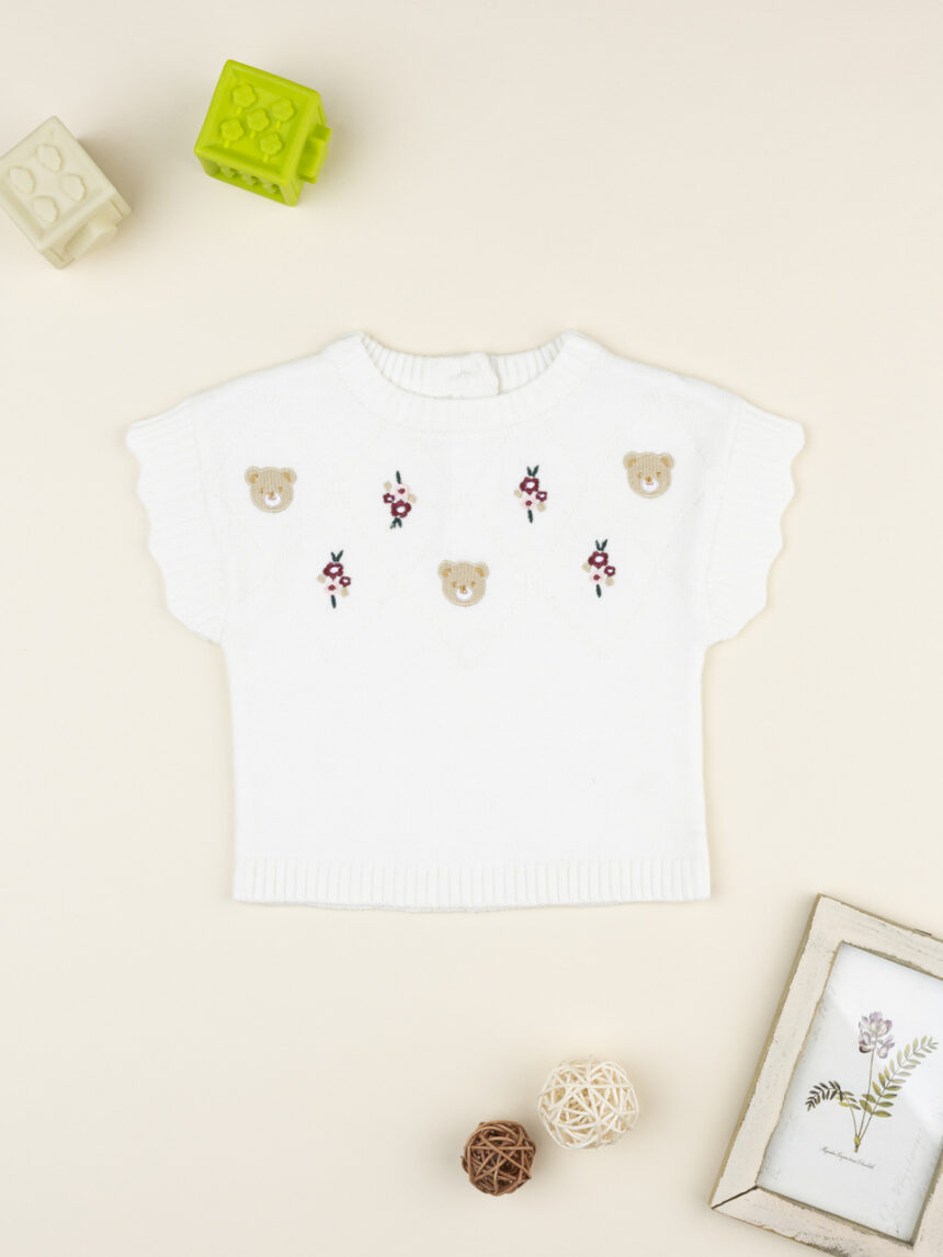 βρεφική πλεκτή μπλούζα λευκή με λουλούδια για κορίτσι - Prénatal