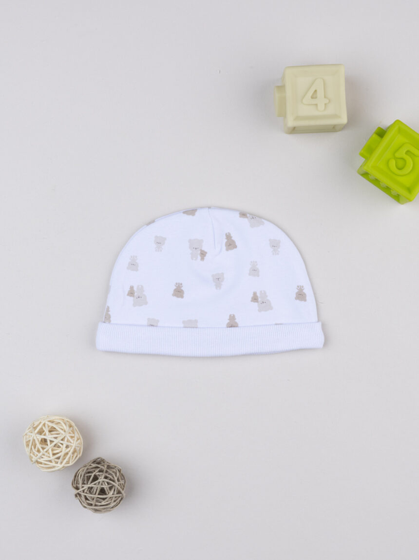 βρεφικό σκουφάκι λευκό με αρκουδάκια για αγόρι - Prénatal