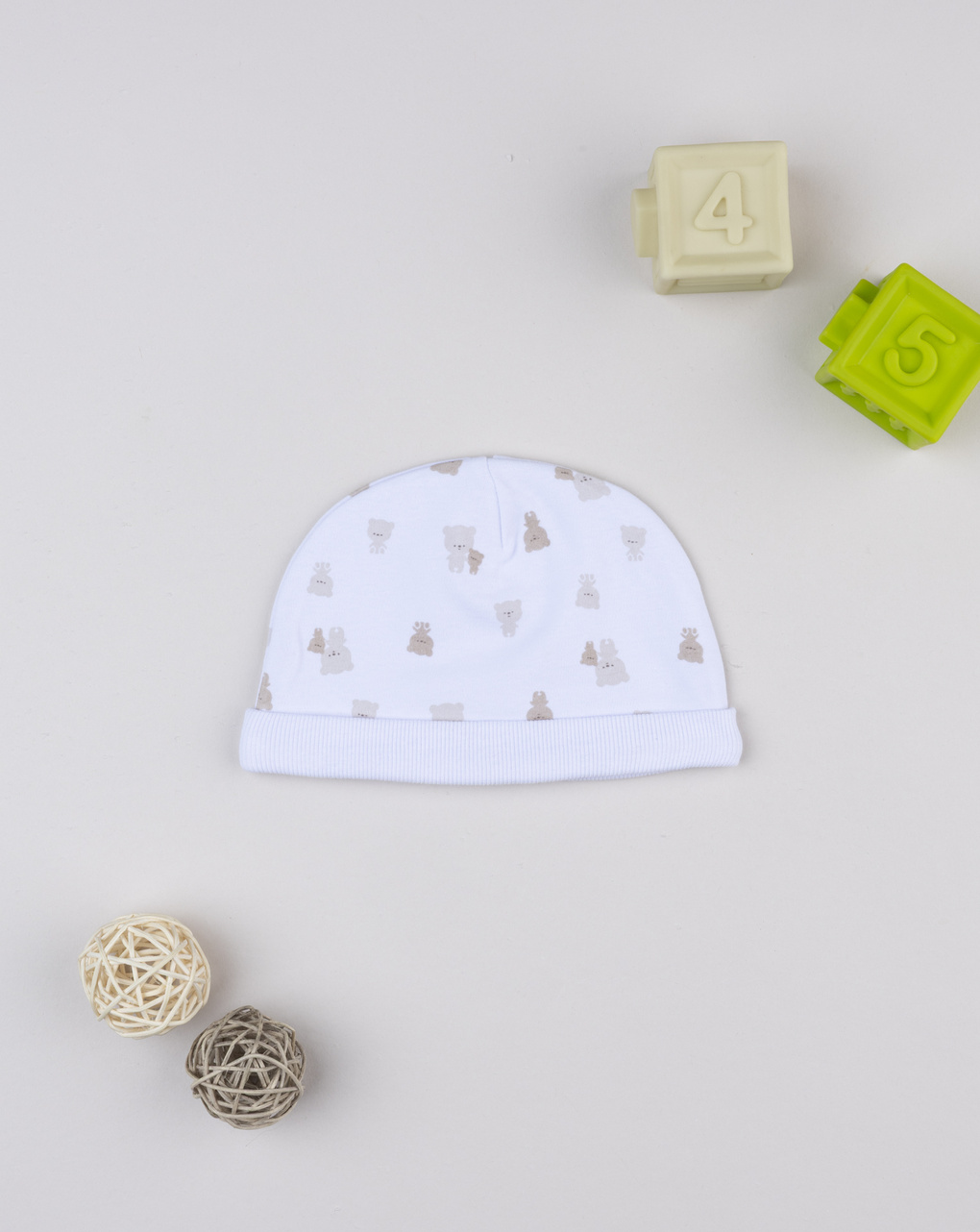 βρεφικό σκουφάκι λευκό με αρκουδάκια για αγόρι - Prénatal