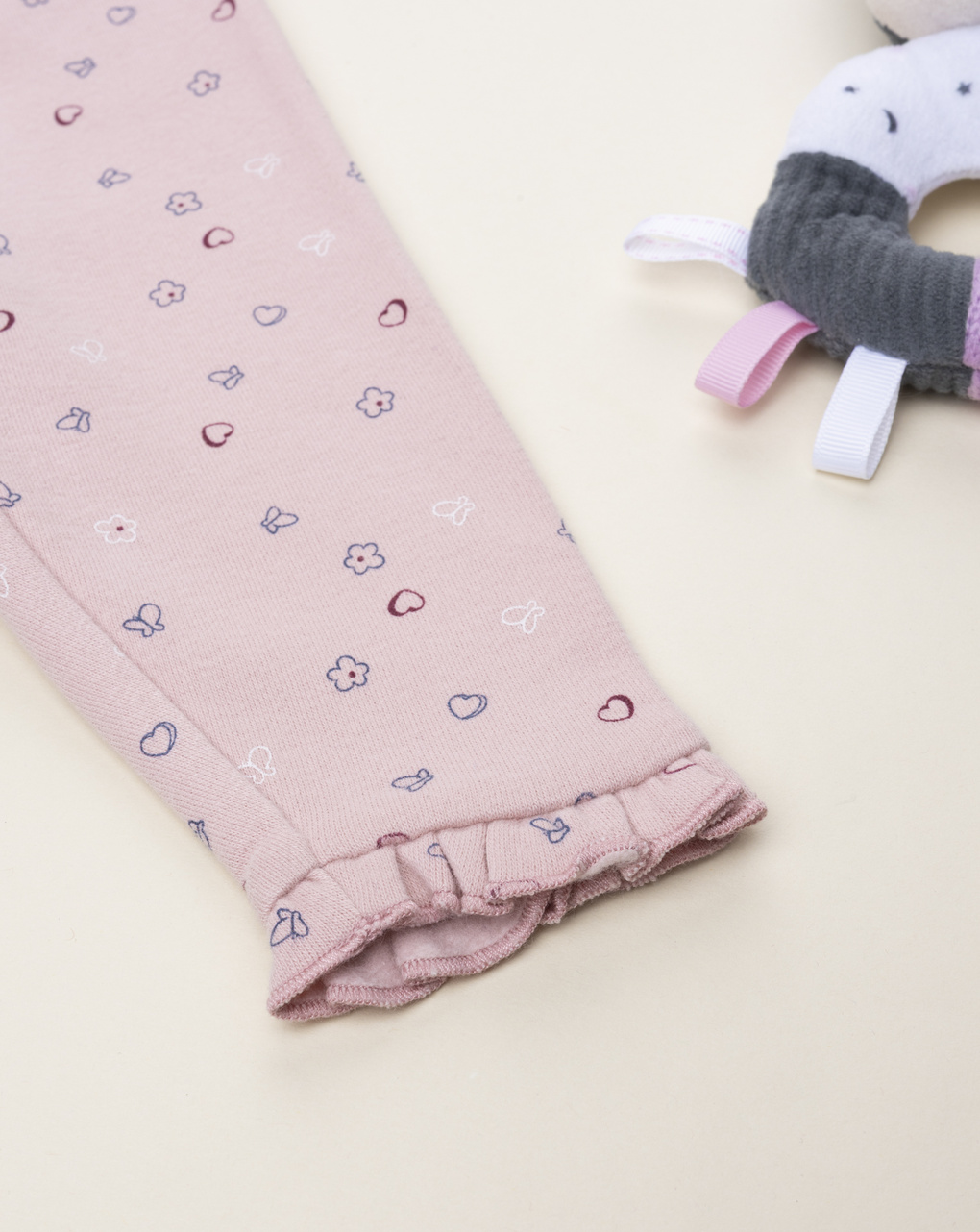 βρεφικό παντελόνι φούτερ ροζ με καρδούλες για κορίτσι - Prénatal