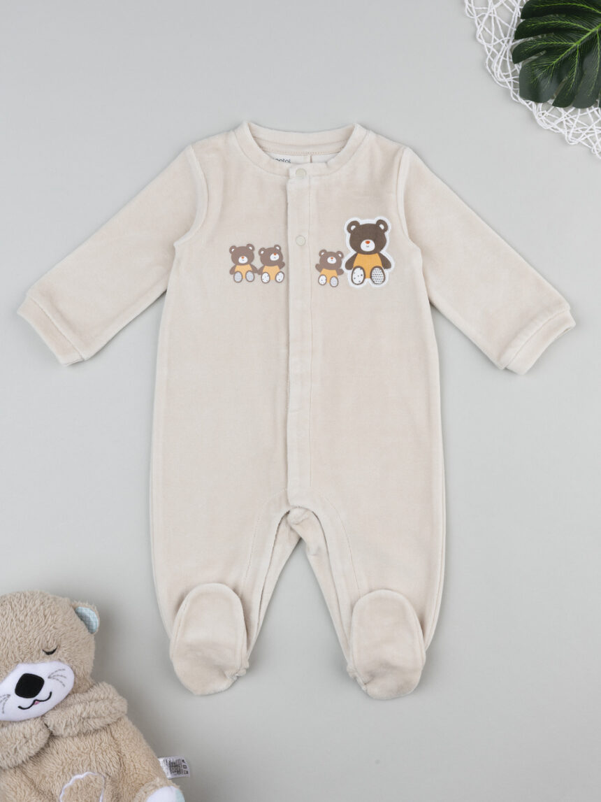 βρεφικό φορμάκι σενίλ μπεζ baby smile unisex - Prénatal