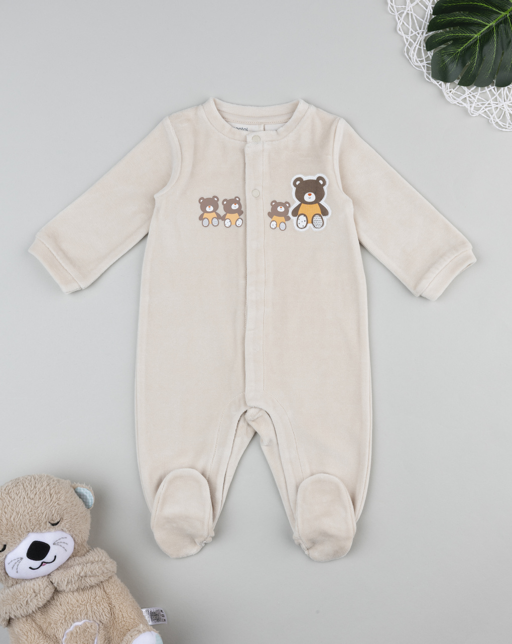 βρεφικό φορμάκι σενίλ μπεζ baby smile unisex